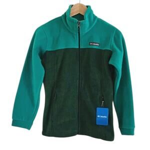 NEW! Columbia Fleece Full Zip Jacket Color Block Green Youth Size Medium (10/12)
